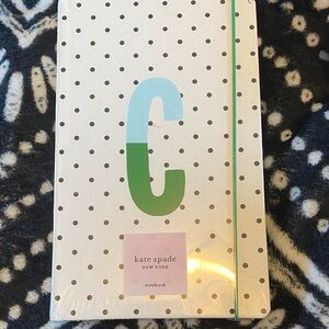 Kate Spade White Polka Dot Notebook with Blue and Green Initial